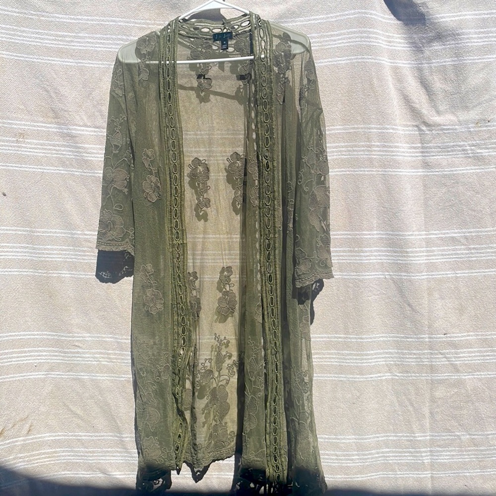 Green, floral, sheer cardigan
